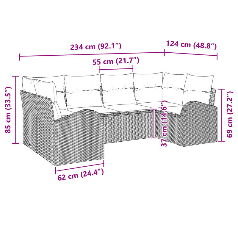vidaXL Garden Sofa Set with Cushion 6 pcs Black Synthetic: Poly Rattan, Black