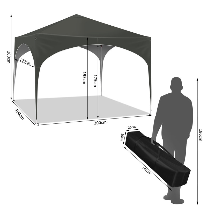Aralynn 3m W x 3m D Metal Pop-Up Party Tent, Grey