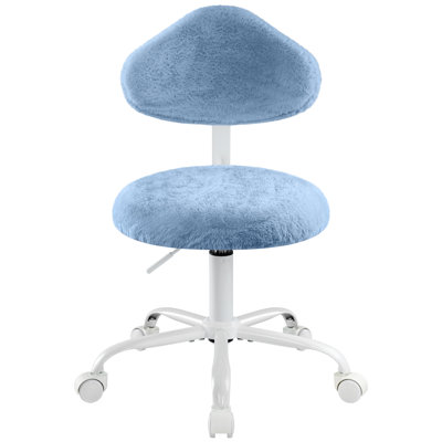 Fauteuil de coiffeuse avec dossier, jolie chaise de bureau sans accoudoirs avec roulettes, petit fauteuil de coiffeuse à dossier Clouds pour la chambre à coucher de la chambre de maquillage, réglable en hauteur, en fausse fourrure de lapin pivotante à 360 °