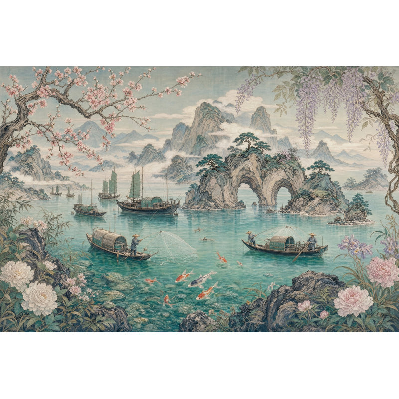 Murale fleur de cerisier rose Sakura, 100 po x 96 po, Peler et coller