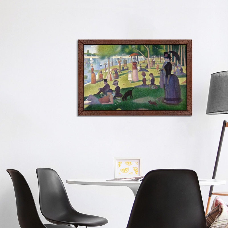 Sunday Afternoon On The Island Of La Grande Jatte by Georges Seurat - Floater Frame Panoramic Painting on Canvas, Brown