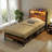 Storage Platform Bed for Bedroom, Classic Brown Metal and Wood Twin Size Bed with Charging Station and Bookcase Storage