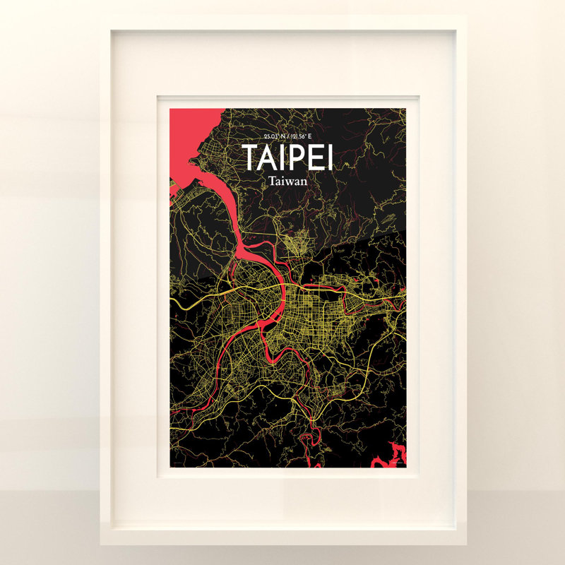 Taipei City Map in Contrast 1 Piece Wall Art, 27.6cm H x 19.7cm W x 0.05cm D