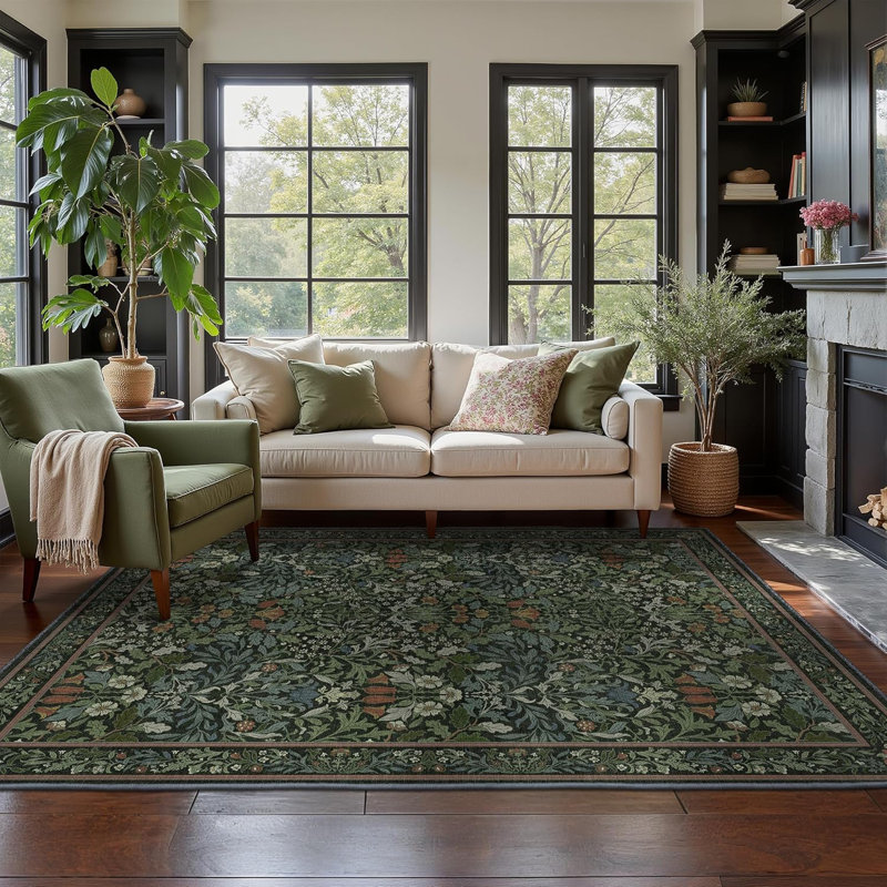 Oriental Vintage Machine Washable Non-Slip Dark Green Indoor Area Rug, Dark Green, Rectangle 5' x 7'