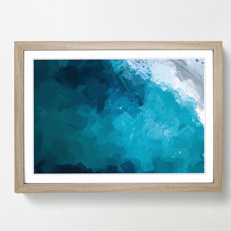 Wave Against Swanbourne Beach in Abstract - Picture Frame Graphic Art Print, Oak, 50cm H x 76cm W x 2cm D