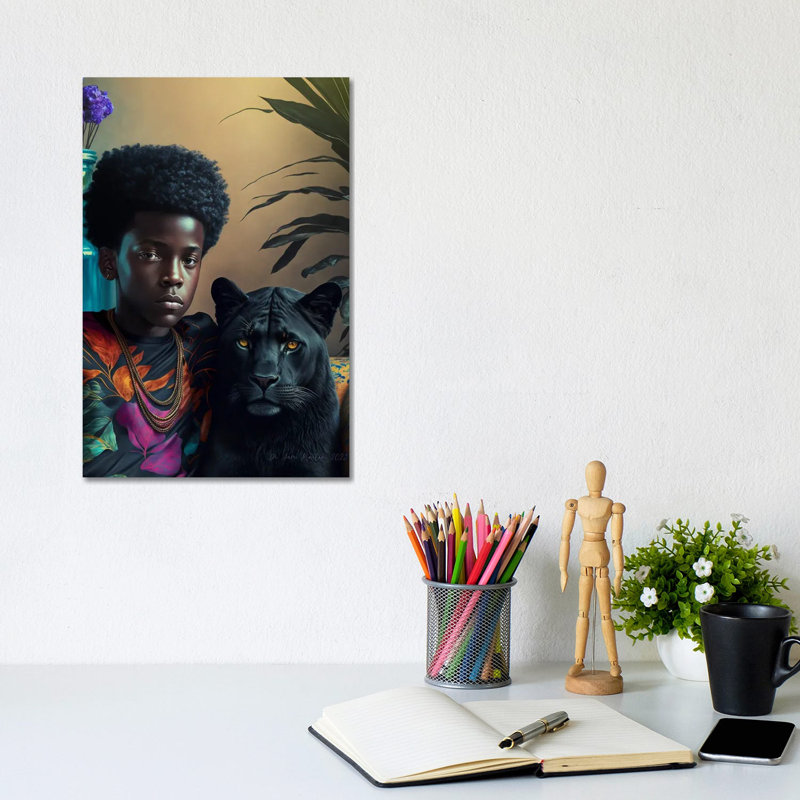 Afrofuturist African Boy - Blackpanther Spirit Animal I, Canvas, 12" H x 8" W x 0.75" D