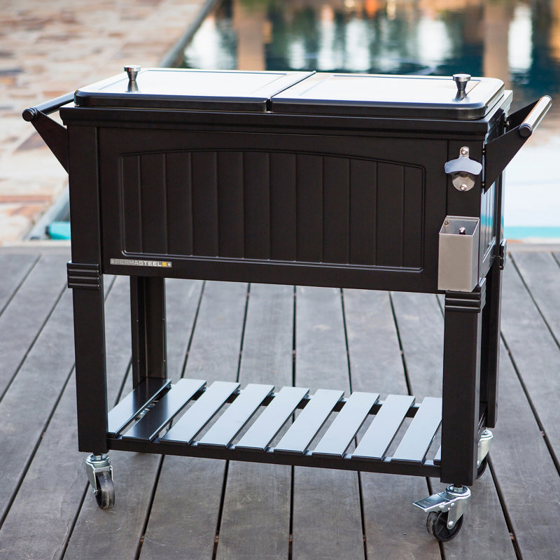 Glacière Permasteel avec séparateur, capacité de 80 pte spacieuse, frissons 36 heures, plateau de service, glacière à roulettes pour le divertissement intérieur et extérieur, noir
