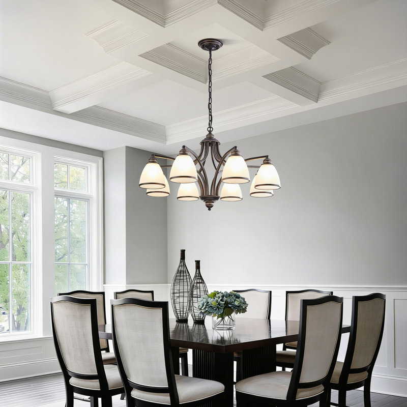 8-light Steel Dimmable / Traditional Chandelier with frosted glass lampshade, Matte Black