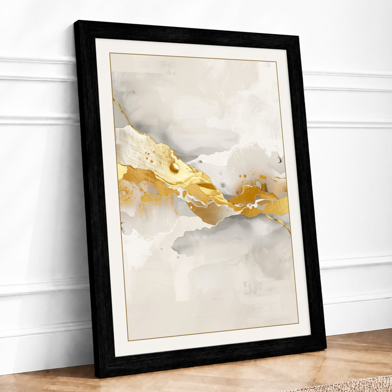 Golden Flows Minimalist - Framed Print, Black, A3 - 42.0 x 29.7 cm