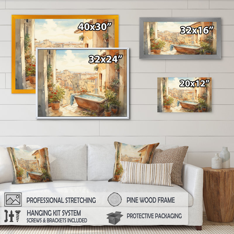 «Gerthrud Bathaign Bliss With A View of Mediterrean City», reproduction sur toile, H 12 po x l 20 po x P 1 po