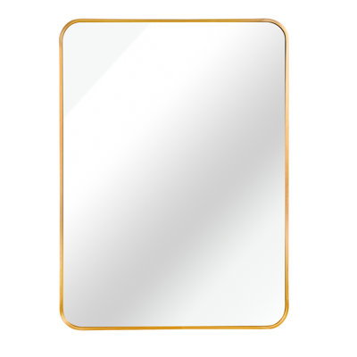 24X36 Inch Gold Rectangular Bathroom Wall Mirror With - Rust Aluminum Frame, 4Mm Hd Clear Mirror, Shatterproof Film, Smooth Installation Alloy, Simple And Fast