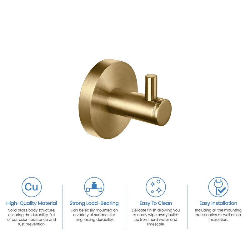 Wall Mounted Robe Hook, Brushed Brass