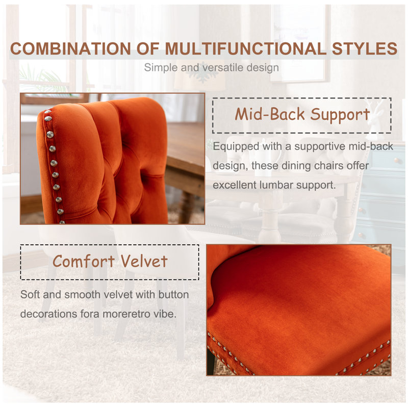 Ensemble de 12 chaises de salle à manger capitonnées Modern, Orange / pied noir