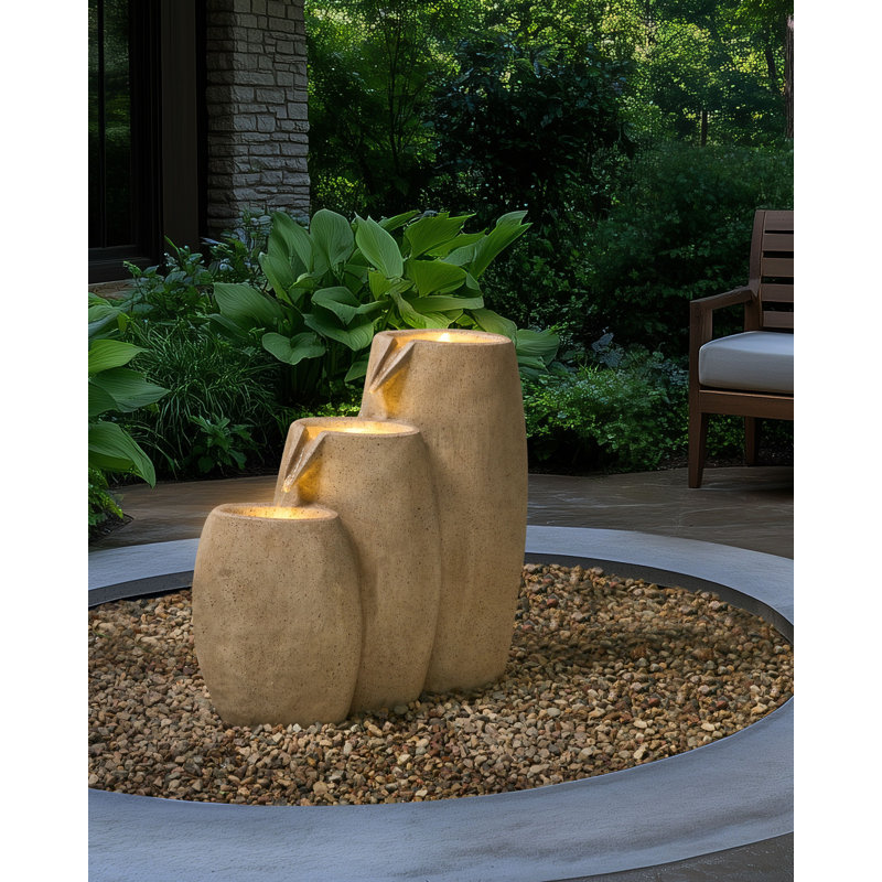 ARKLE Outdoor Floor Fountain with Lights, Beige