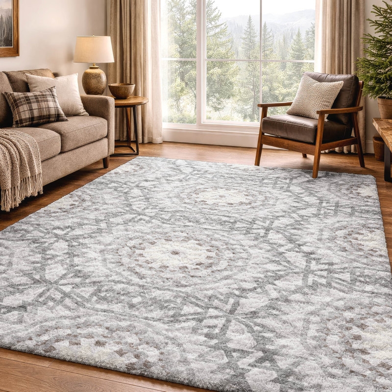 Tapis à poils longs lavable à la machine de qualité supérieure ADS619, Silver, 10' x 14'