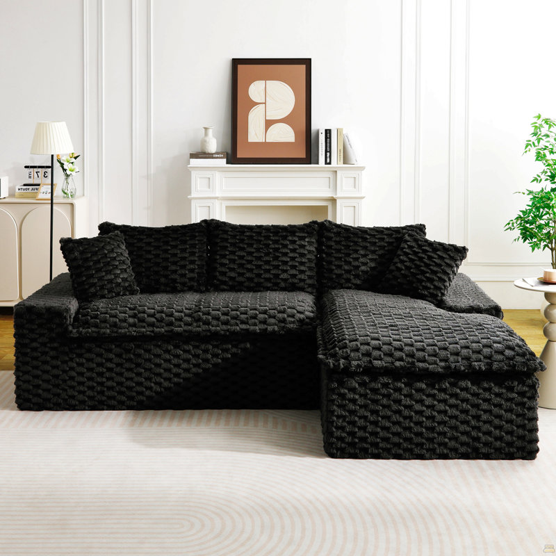 Canapé polyvalent en velours Turtle, Orienté à droite, Noir