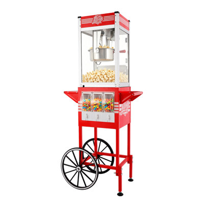  Vintage 12 Oz. Professional Popcorn Machine With Concession Cart Featuring Candy Keepers, 52.5 Inches Tall, Makes 50 Cups Of Popcorn, Including Measuring Cup, Scoop And Serving Cups
