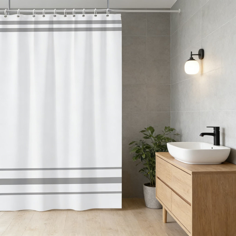Minimalist Striped Shower Curtain Set, Waterproof Polyester Fabric Bathroom Curtain With Hooks For Standard Bathtub, Quick-Dry And Machine Washable