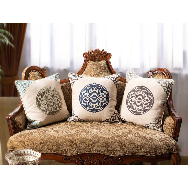 Saito Embroidered Linen Reversible Throw Pillow, Iron/Steel