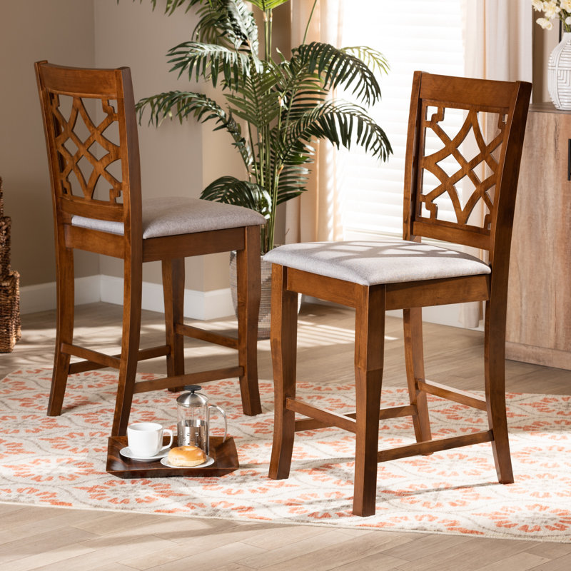 Upholstered Counter Stool with Solid Wood Frame