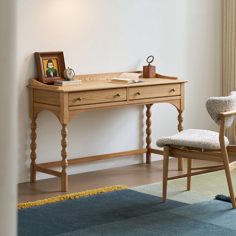 Bureau rectangulaire en bois massif avec 2 tiroirs Burlywood