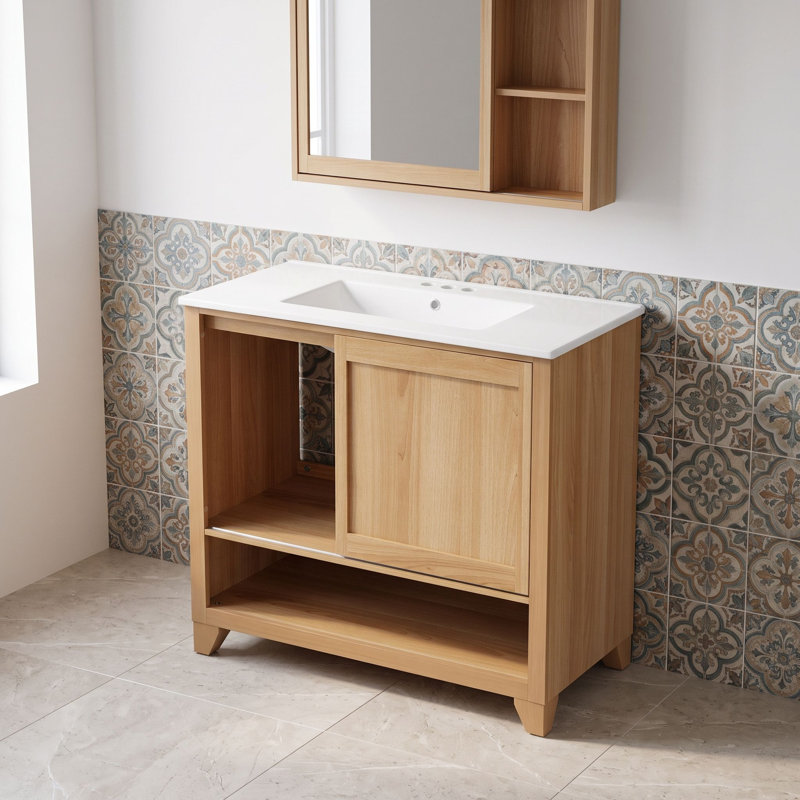 Freestanding Standard Free Standing Single Double Single Vanity Bathroom Vanity With Ceramic Top
