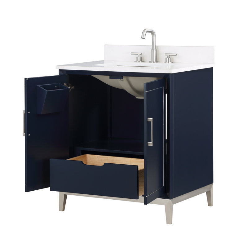 Gracie 30'' W Single Vanity, Pacific Blue, Satin Brass, White Quartz