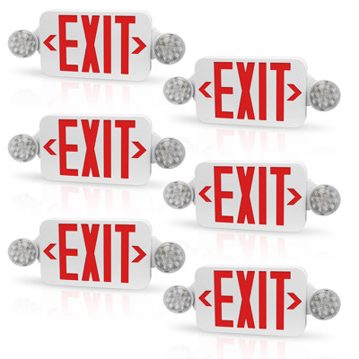 Exit Sign with Emergency Lights, Two Adjustable Round Heads LED Emergency Exit Light with Battery Backup, UL Listed, AC 120/277V, Commercial Exit Ligh