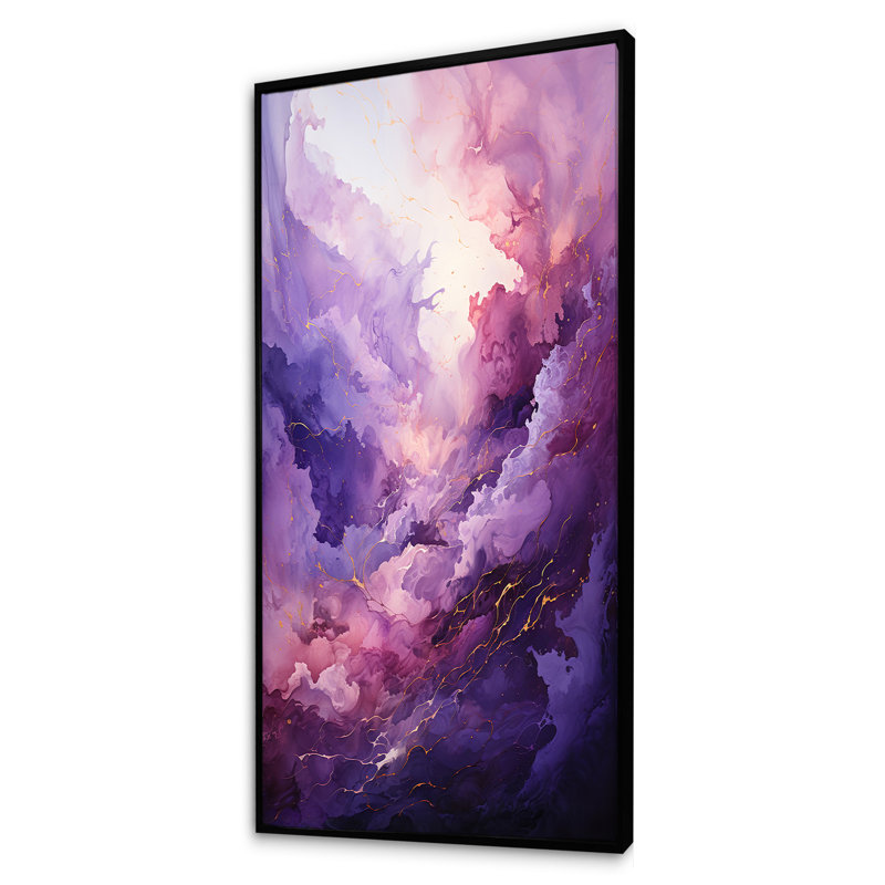"Mauve et bleu" Mystic Melody II - Collages abstraits, art mural, Cadre flottant noir, H 60 po x l 28 po x P 1,5 po
