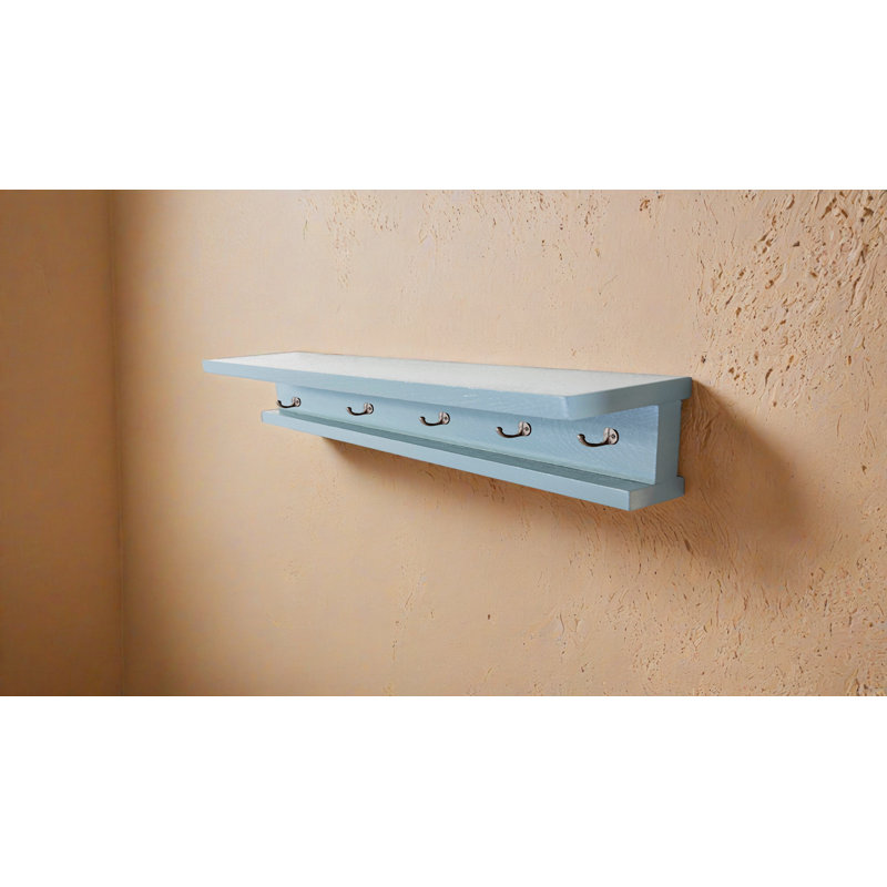 Rayne 3 Piece Oak Shelves With Hooks, 6.75" H x 60" W x 6" D