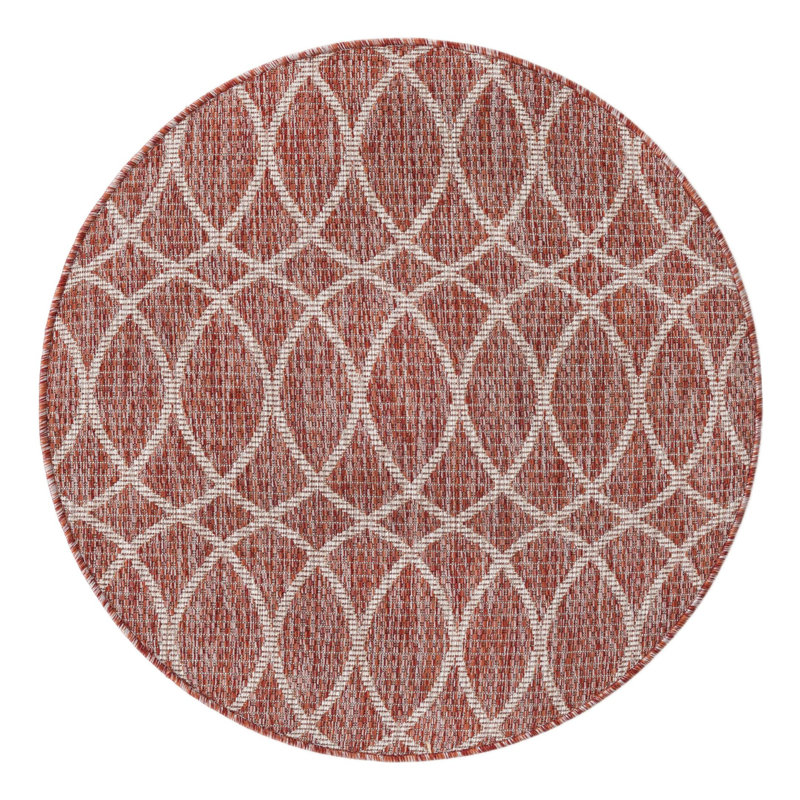 Rust Red Gitter Indoor/Outdoor Trellis Rug, Round 3'