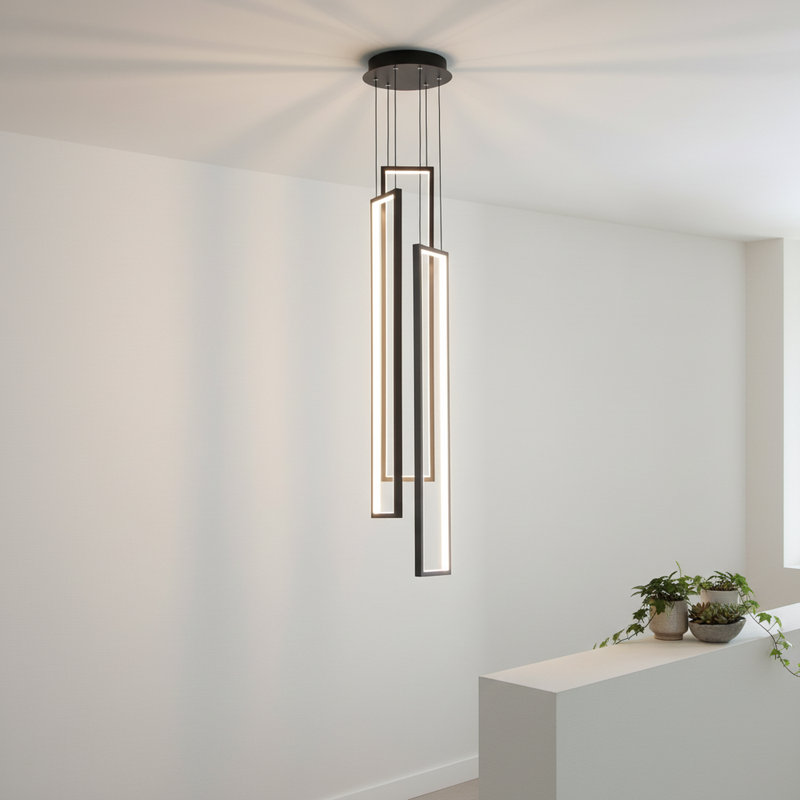 Luminaire suspendu 3 lumières DEL avec télécommande, Noir