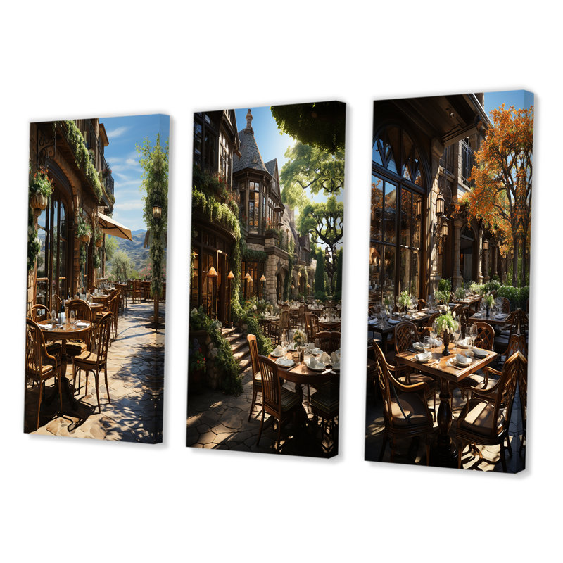 «Country Club Outdoor Dining», 3 pièces sur toile, H 28 po x l 36 po, Toile tendue