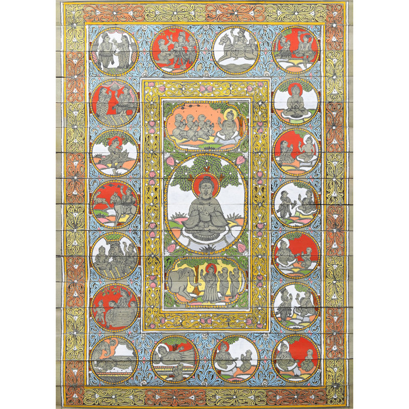 Bouddha «Life Story», peinture sur toile Tussar par Purna Chandra, art populaire de H 19 po x l 14 po, décoration spirituelle zen