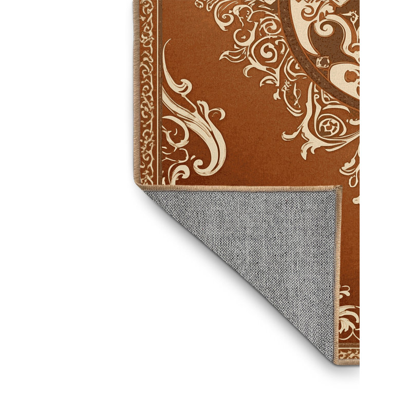 Tapis damassé chic et luxueux lavable à la machine en brun Pahola - reliure brun clair, 8x10