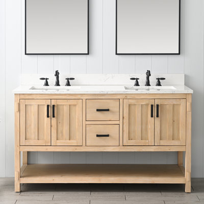 Ensemble de meuble-lavabo double 60 po avec plateau en pierre reconstituée Marissa