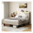 Full Size Platform Bed Frame With Fabric Upholstered Headboard And Wooden Slats Support