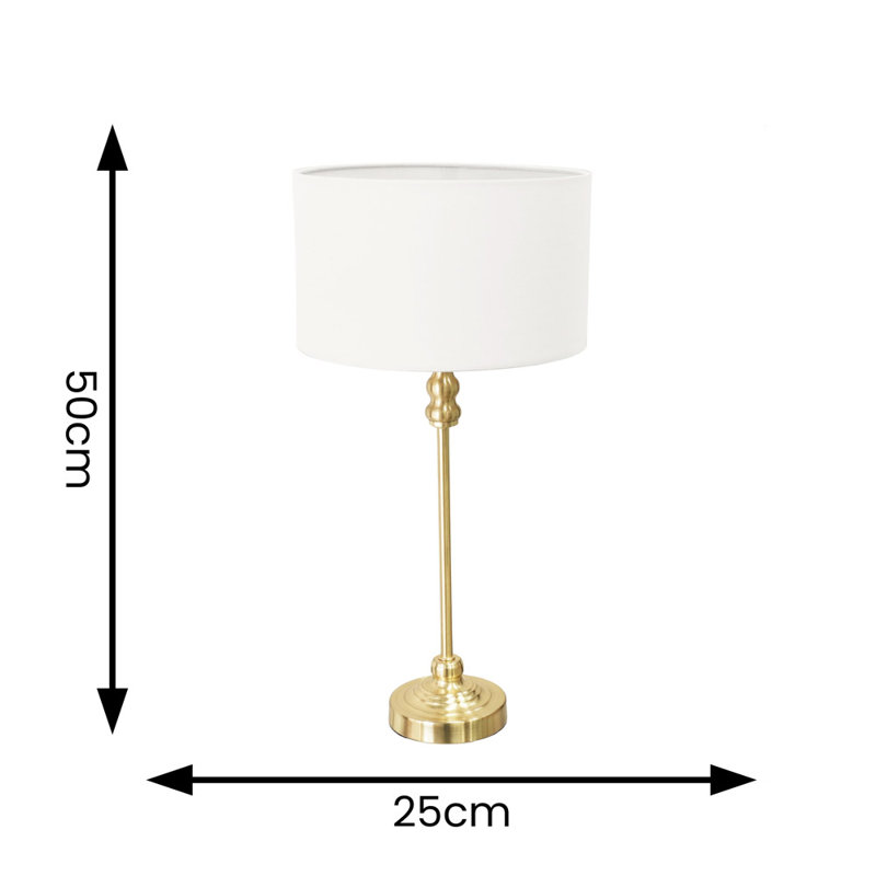 Saylorsburg Metal Table Lamp, White Fabric, Gold, Yes