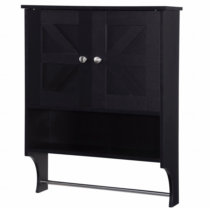 Over The Toilet Storage Cabinet,Farmhouse Bathroom Medicine Cabinet With 2 Door And Adjustable Shelves, Black