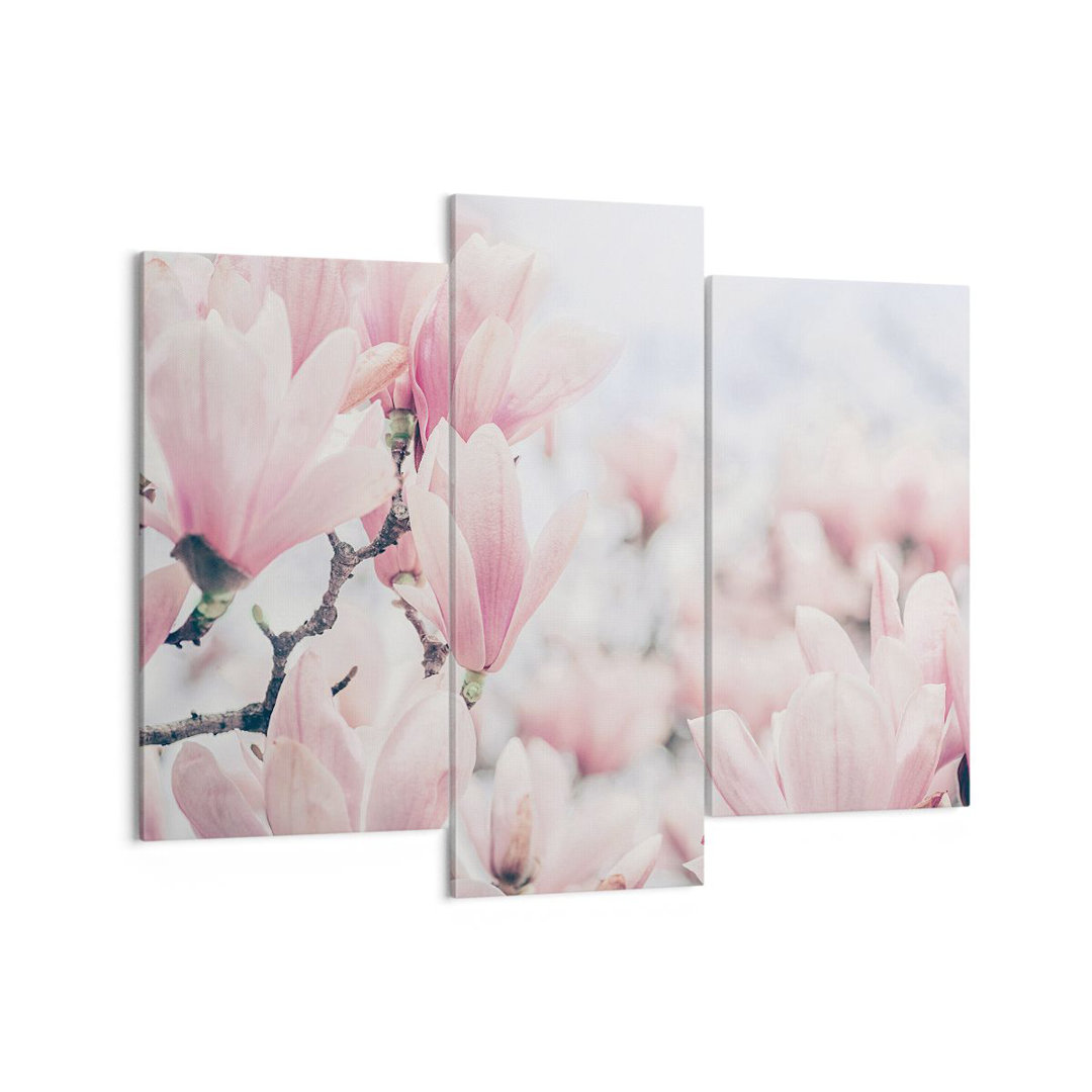 3-tlg. Leinwandbilder-Set Magnolia Flowers Pink