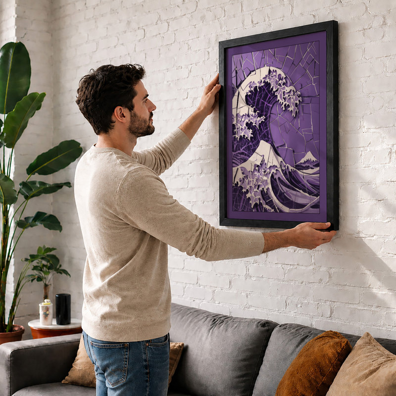 Purple Wave Mosaic Geometric - Print, Oak, A3 - 42.0 x 29.7 cm