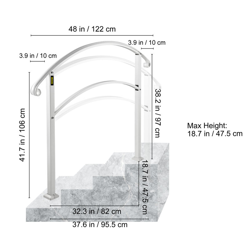 Rampes réglables en fer forgé VEVOR, Blanc, H 41,7 po x l 48 po x P 3,9 po