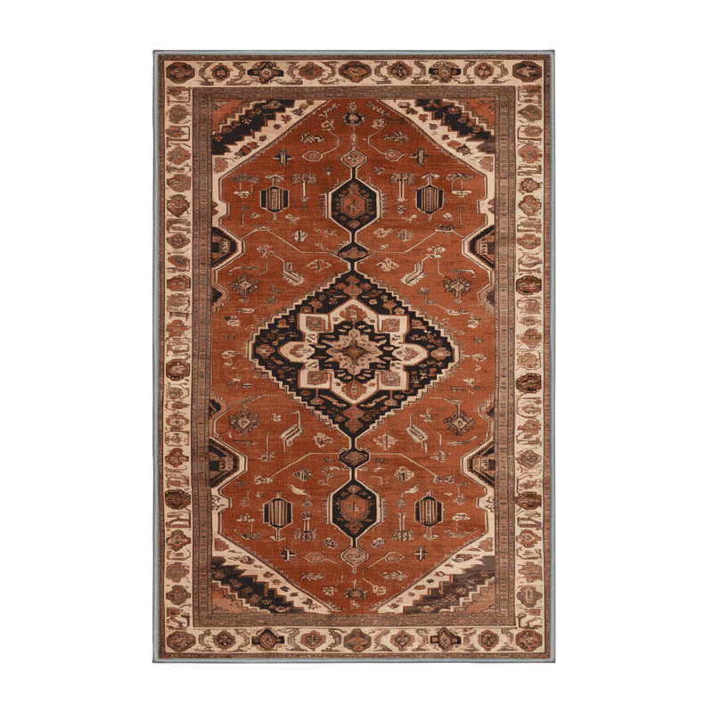 Machine Washable Persian Brown Area Rug, Rectangle 6' x 9'