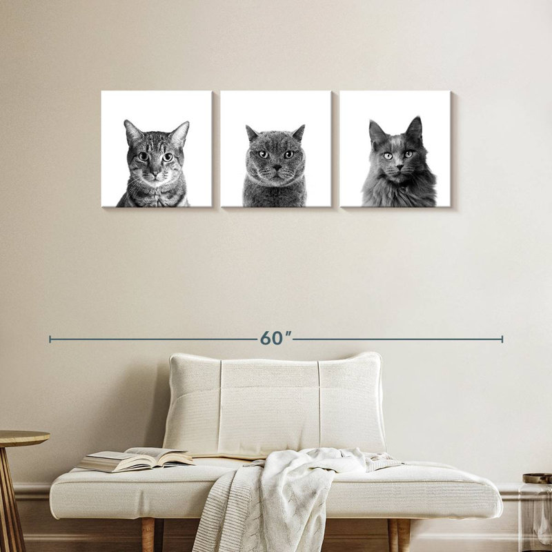 Trois chats, reproduction sur toile, H 15 po x l 47 po x P 1 po