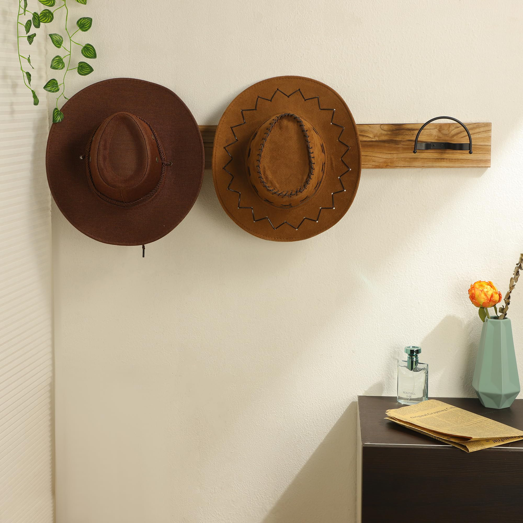 Millwood Pines Cowboy Hat Rack Pack Wall Mount Black Hat Hooks