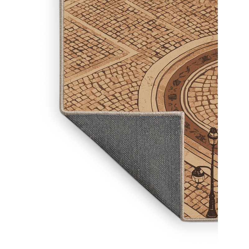 Soft Plush Fairbanks Montreal Old Port Vintage Vintage Look Area Rug in Brown – Beige Binding, 8x12