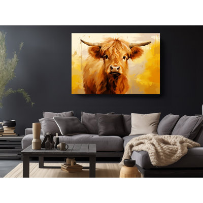 Close-Up Oil Painting Reproduction Fun Cute Highlander Cow Canvas Art For Wall Decor, Painting Reproduction