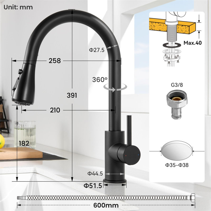 Belfry Kitchen Kitchen Faucet, Matte Black