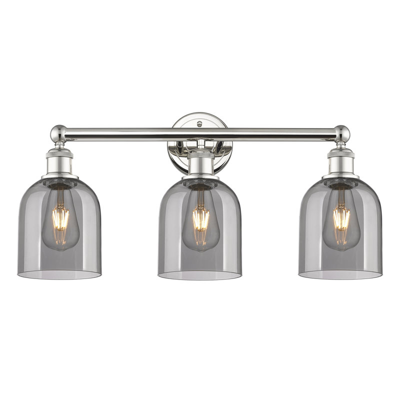 Abat-jour de salle de bain 3 lumières Edison Allysson, Gris fumée clair, Nickel poli