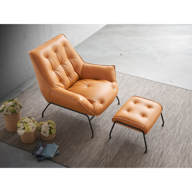 Fauteuil d'appoint en cuir fleur et coussin supérieur, structure en métal, chaise de 38 po x H 37 po, l 21 po x P 19 po, à partir de - pieds, revêtement, coussins, l 19 po, P 37 po